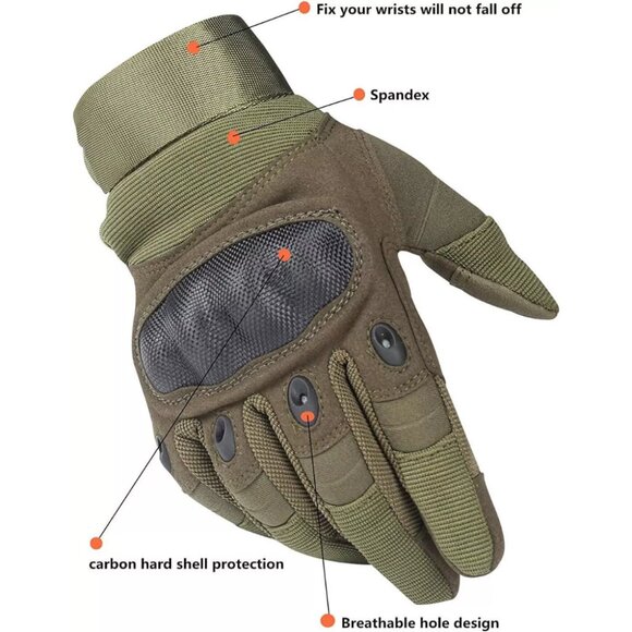Touch Screen Tactical Gloves Green Full Finger Outdoor Riding Hiking Work Gloves - Picture 5 of 7
